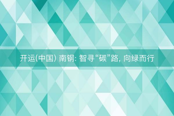 开运(中国) 南钢: 智寻“碳”路, 向绿而行